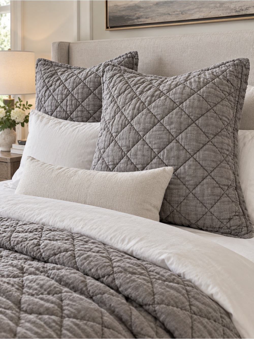 Pottery Barn Belgian Flax Linen Diamond Quilted Sham Euro